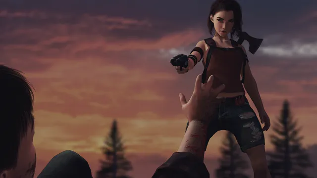 A narrative scene: Mika takes aim